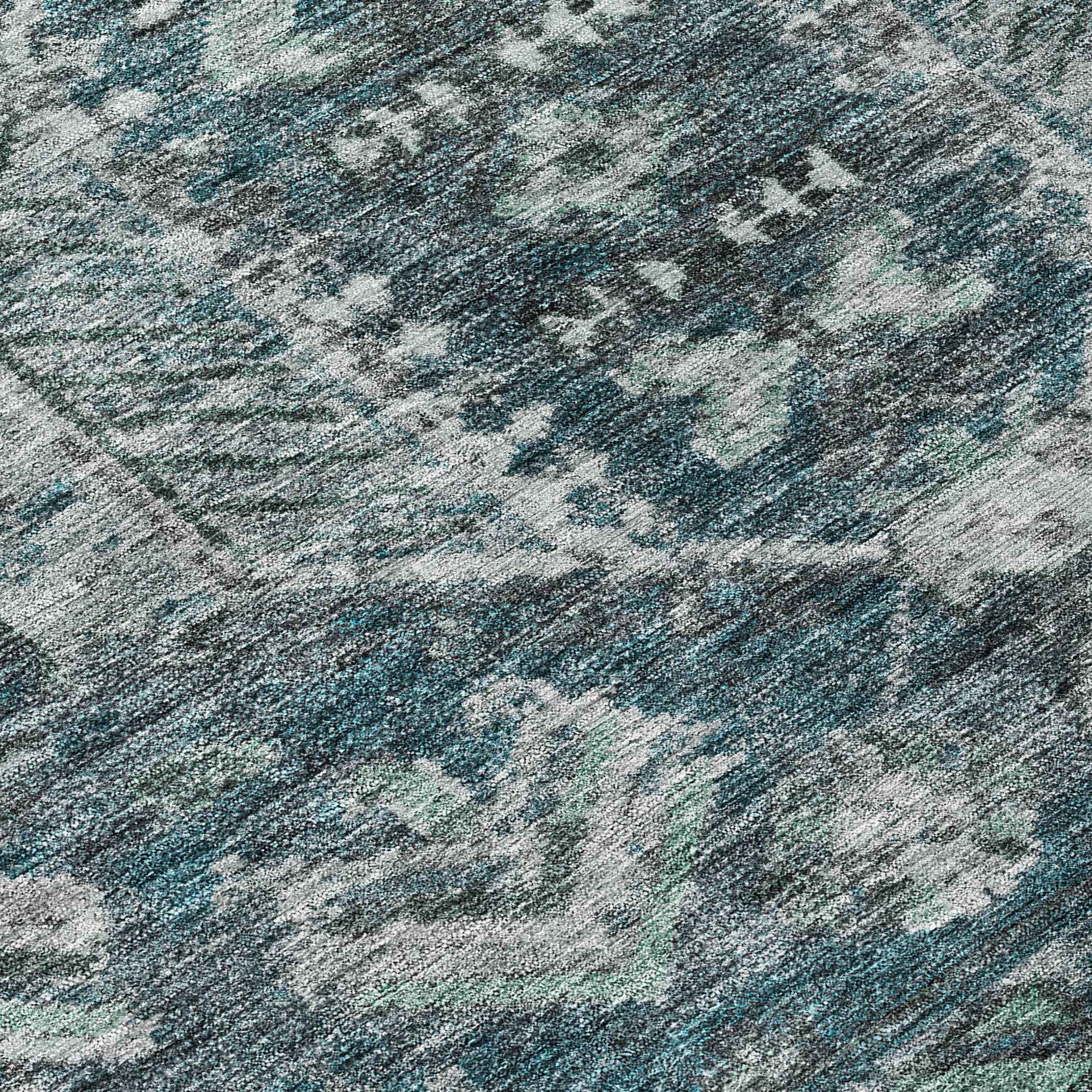 8' Teal Blue And Silver Round Medallion Washable Indoor Outdoor Area Rug