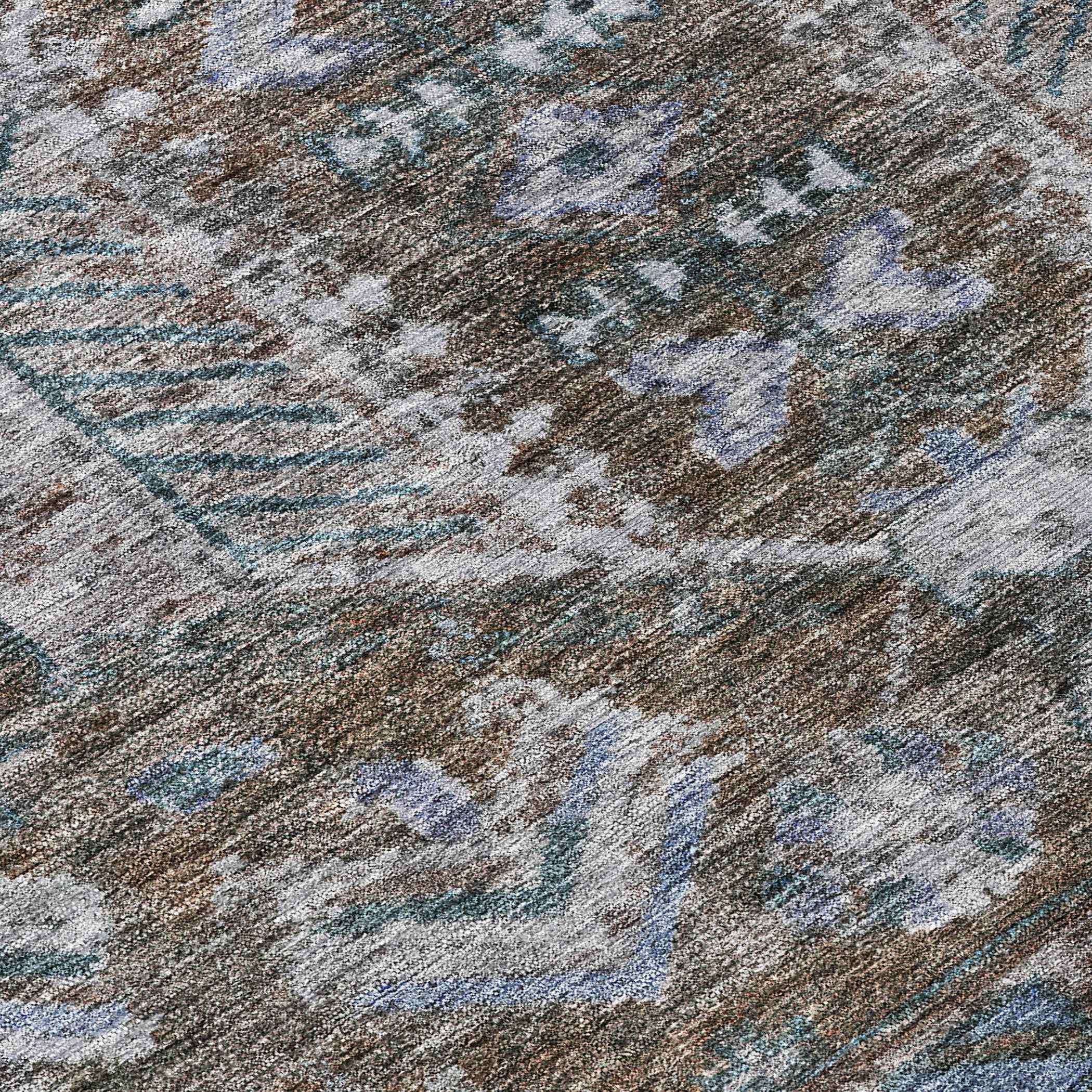 8' Chocolate And Denim Blue Round Medallion Washable Indoor Outdoor Area Rug