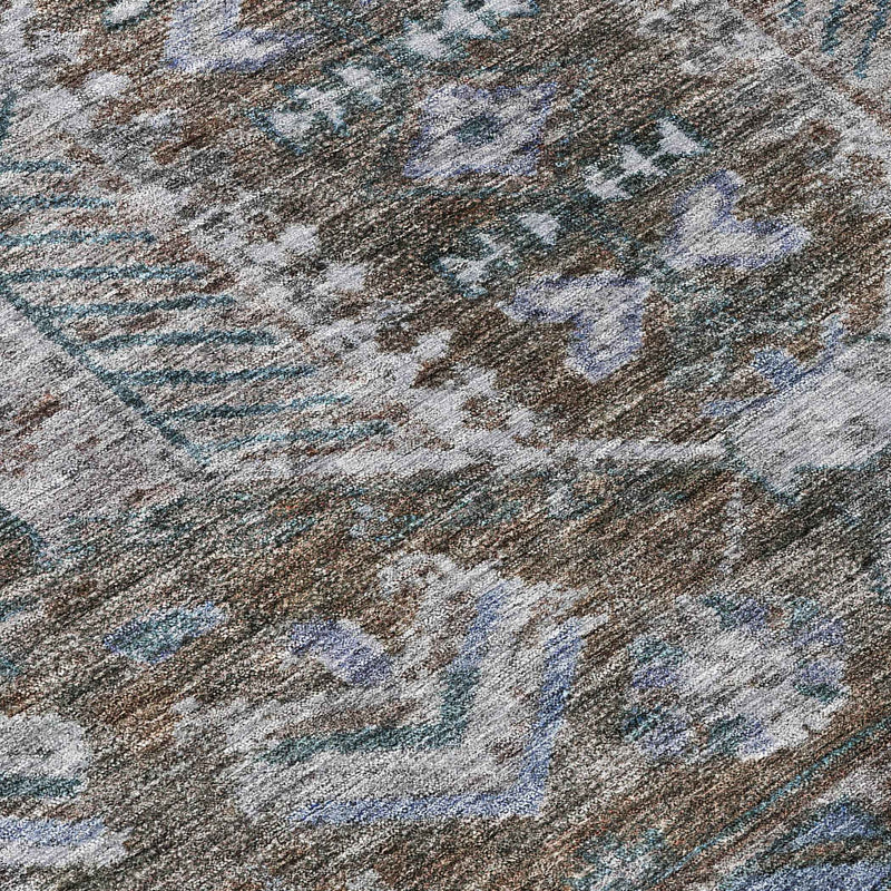 8' Chocolate And Denim Blue Round Medallion Washable Indoor Outdoor Area Rug