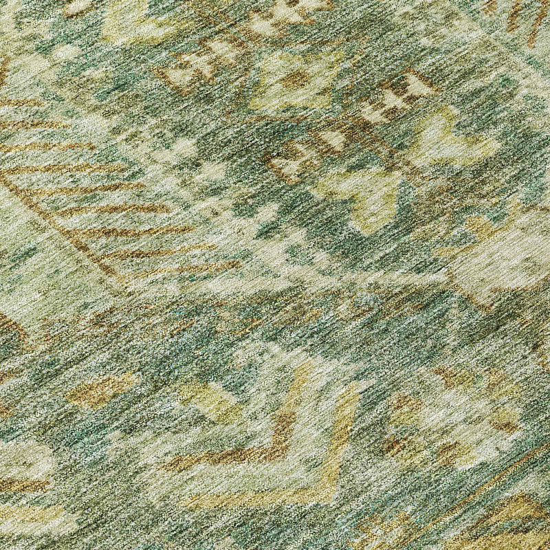 8' Fern Green And Gold Round Medallion Washable Indoor Outdoor Area Rug