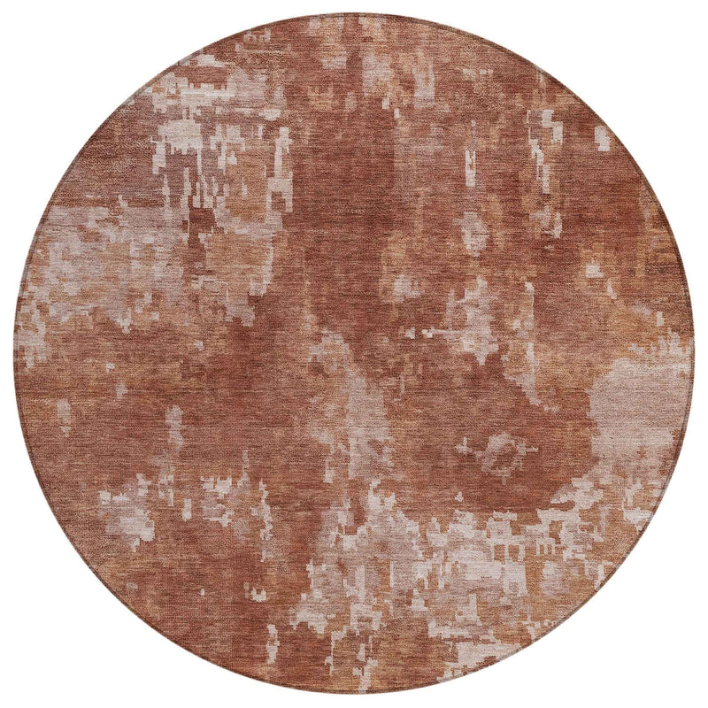 8' Copper And Ivory Round Abstract Washable Indoor Outdoor Area Rug