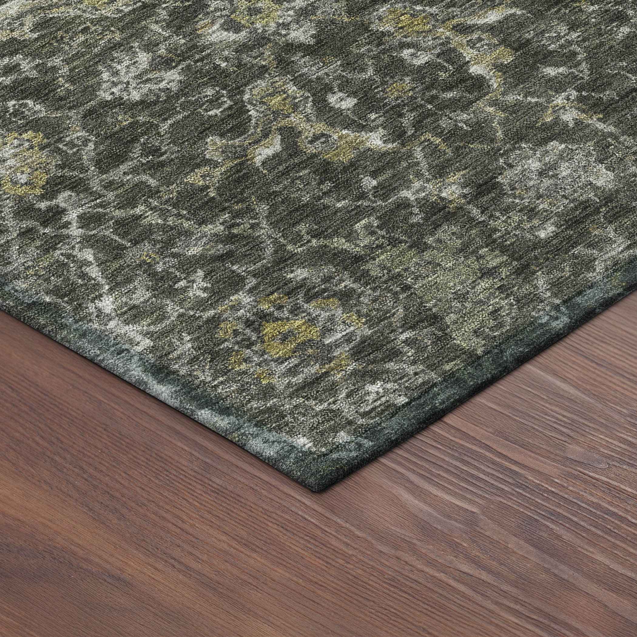 8' Pewter And Gray Round Damask Washable Indoor Outdoor Area Rug