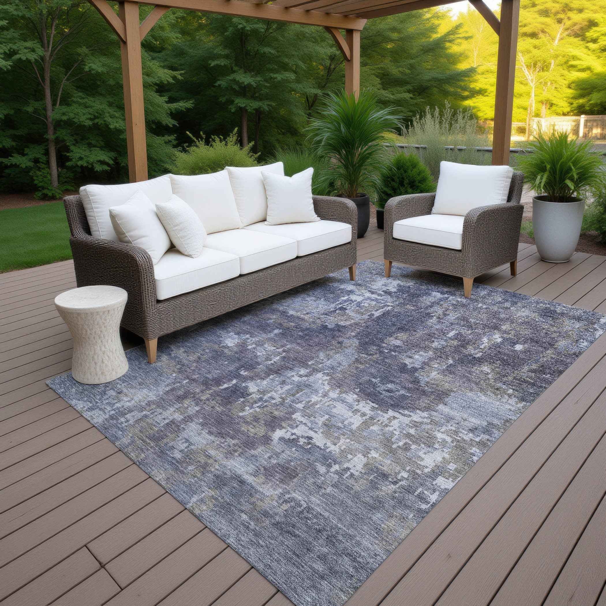 10' X 14' Plum And Ivory Abstract Washable Indoor Outdoor Area Rug