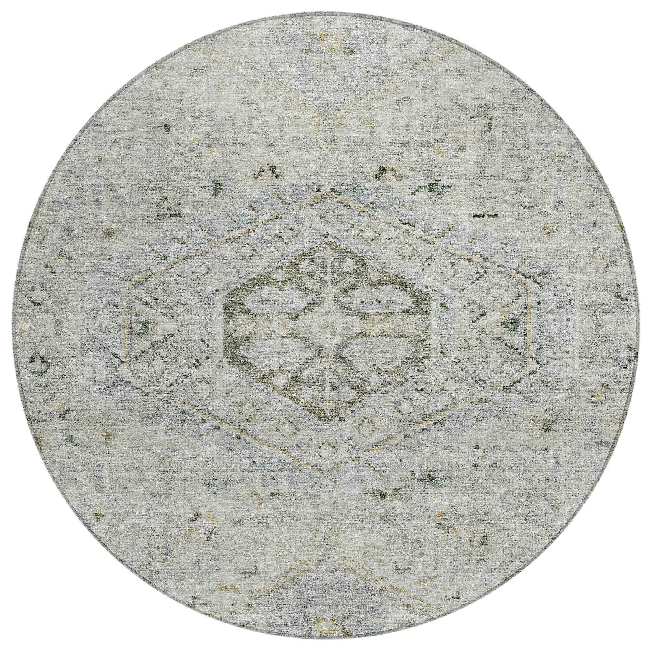 8' Taupe And Beige Round Medallion Washable Indoor Outdoor Area Rug
