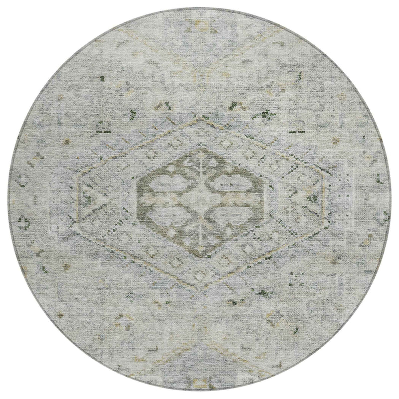 8' Taupe And Beige Round Medallion Washable Indoor Outdoor Area Rug