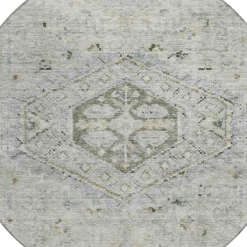 8' Taupe And Beige Round Medallion Washable Indoor Outdoor Area Rug
