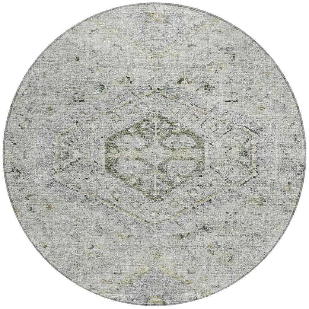 8' Taupe And Beige Round Medallion Washable Indoor Outdoor Area Rug