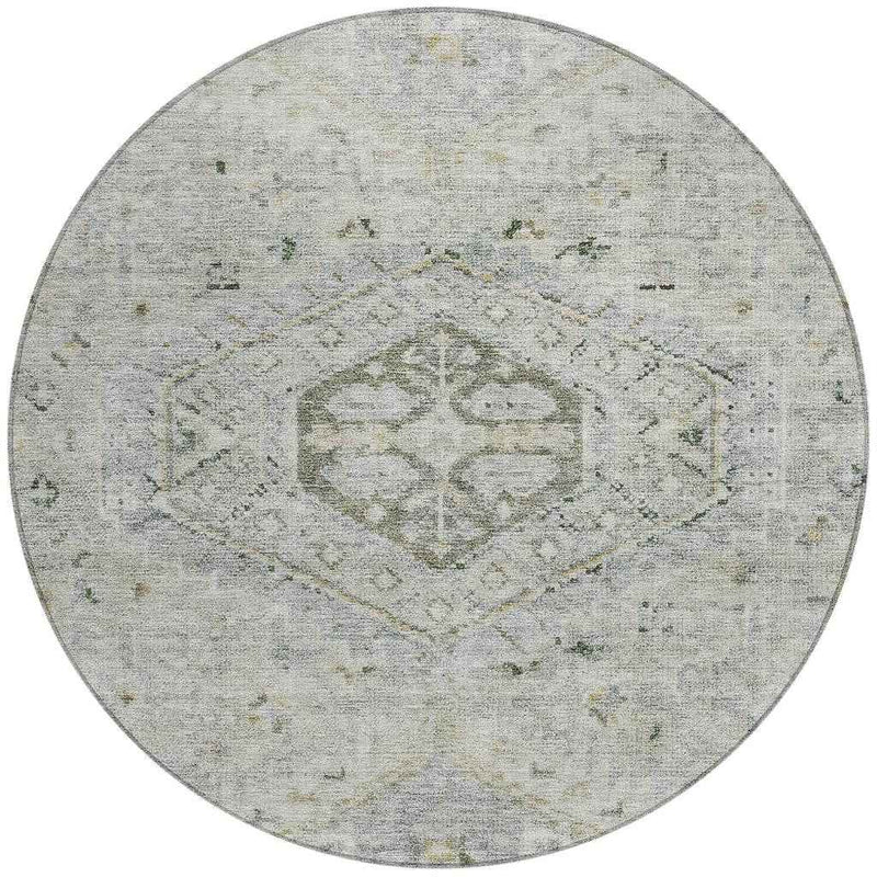 8' Taupe And Beige Round Medallion Washable Indoor Outdoor Area Rug