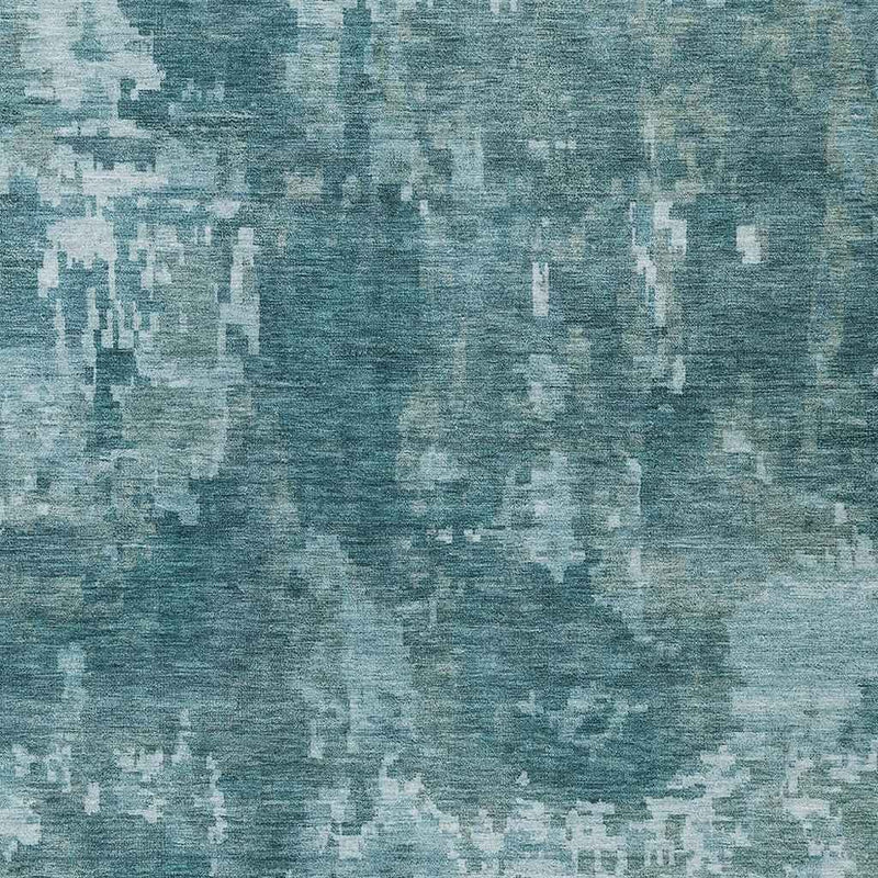 9' X 12' Teal Blue And Aqua Abstract Washable Indoor Outdoor Area Rug