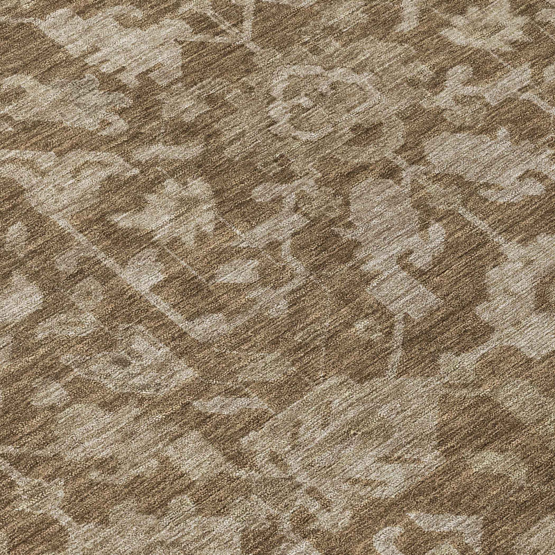 8' Brown And Beige Round Floral Washable Indoor Outdoor Area Rug