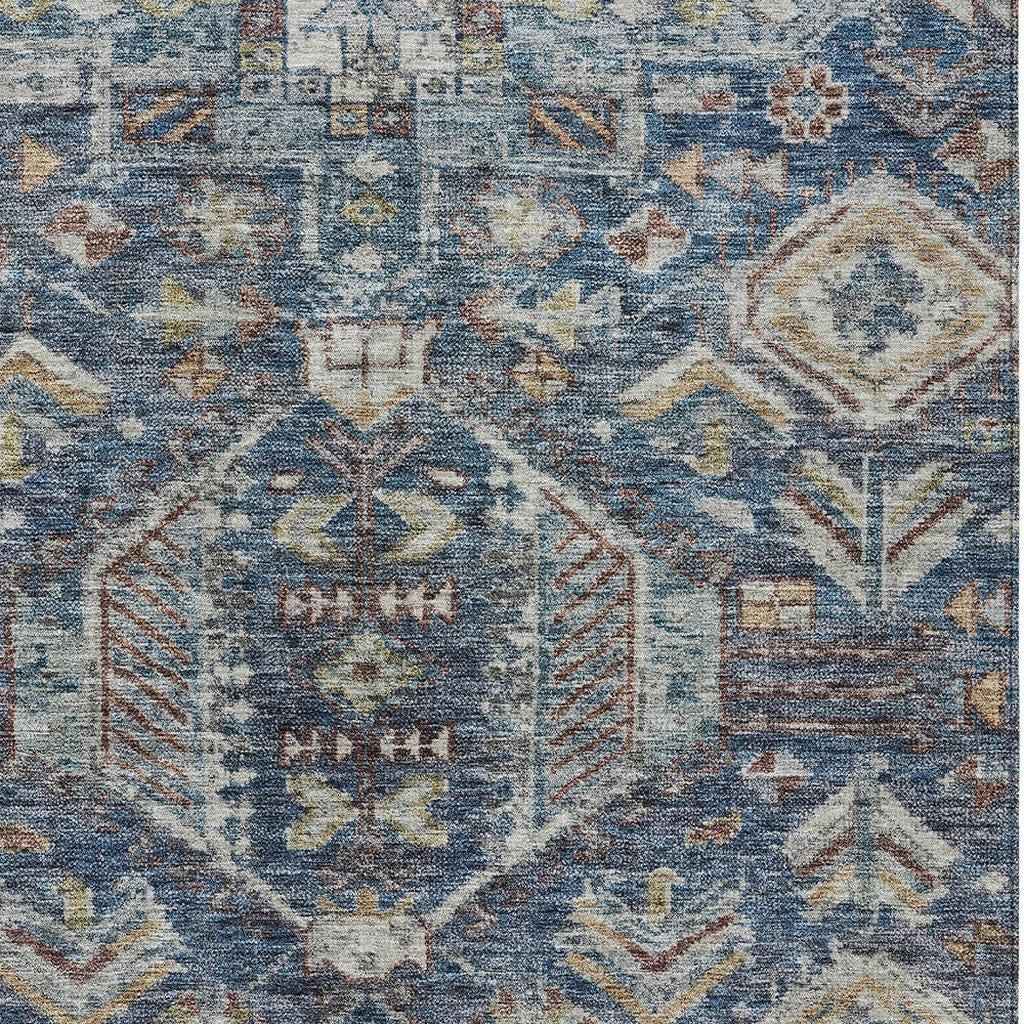 5' X 8' Navy Blue Ivory And Beige Medallion Washable Indoor Outdoor Area Rug