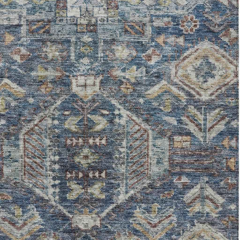 5' X 8' Navy Blue Ivory And Beige Medallion Washable Indoor Outdoor Area Rug