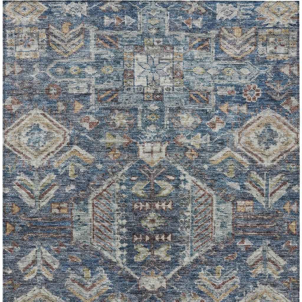 5' X 8' Navy Blue Ivory And Beige Medallion Washable Indoor Outdoor Area Rug