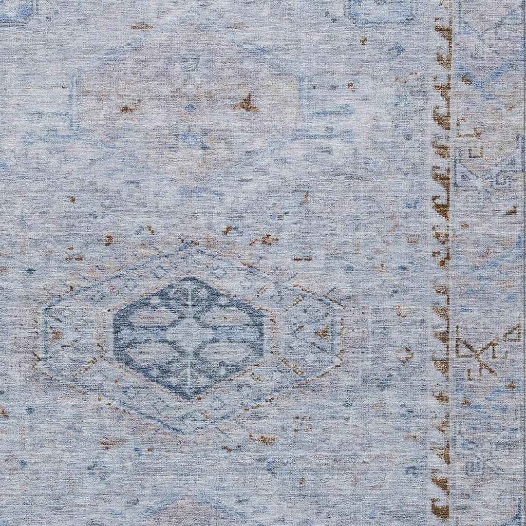 10' X 14' Sky Blue And Brown Medallion Washable Indoor Outdoor Area Rug