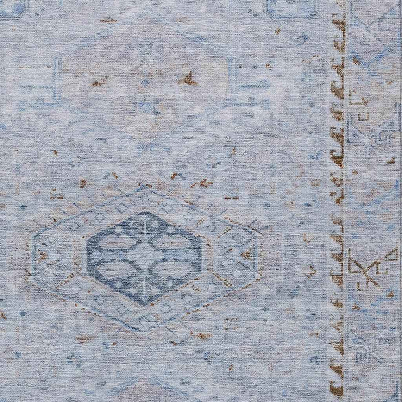 10' X 14' Sky Blue And Brown Medallion Washable Indoor Outdoor Area Rug