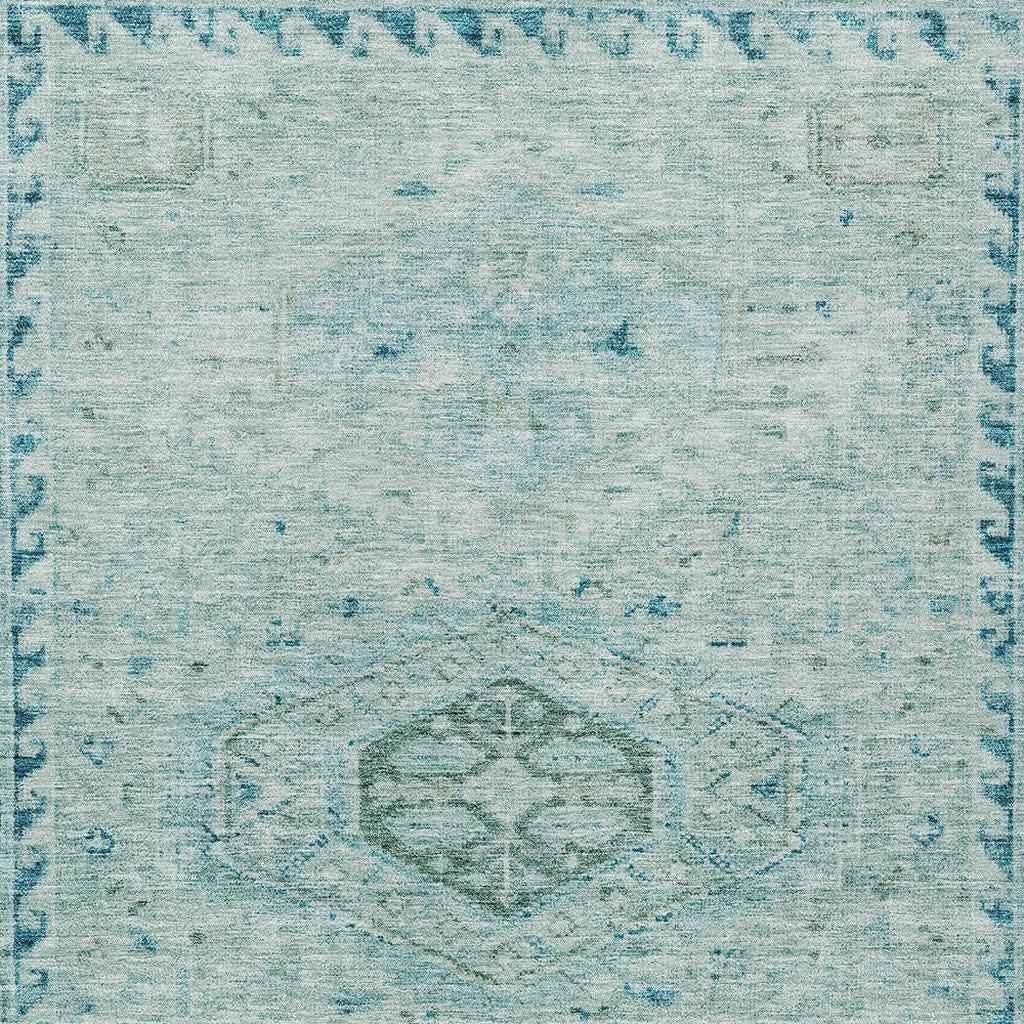 3' X 5' Aqua And Teal Blue Medallion Washable Indoor Outdoor Area Rug