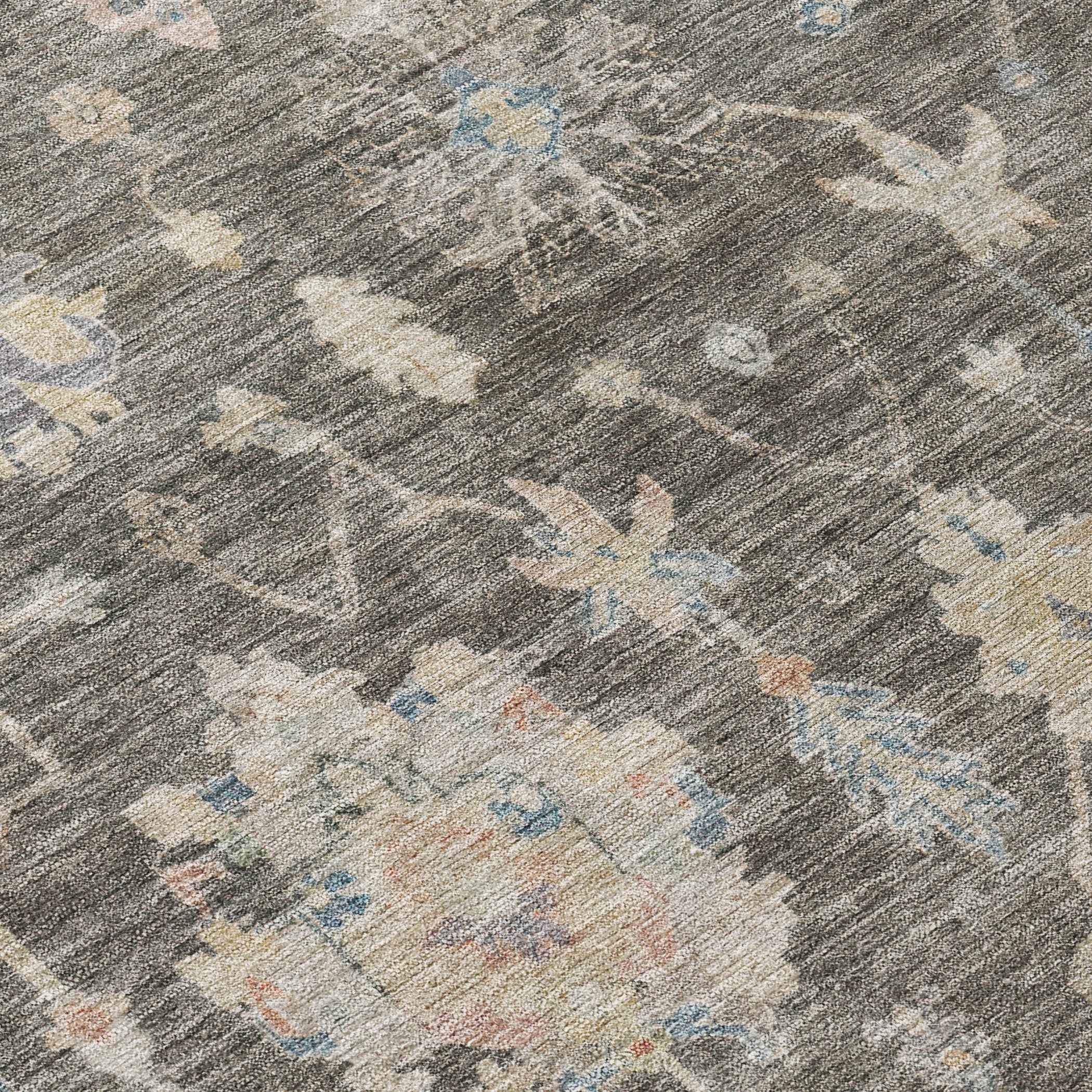 8' X 10' Gray Beige And Blue Floral Washable Indoor Outdoor Area Rug