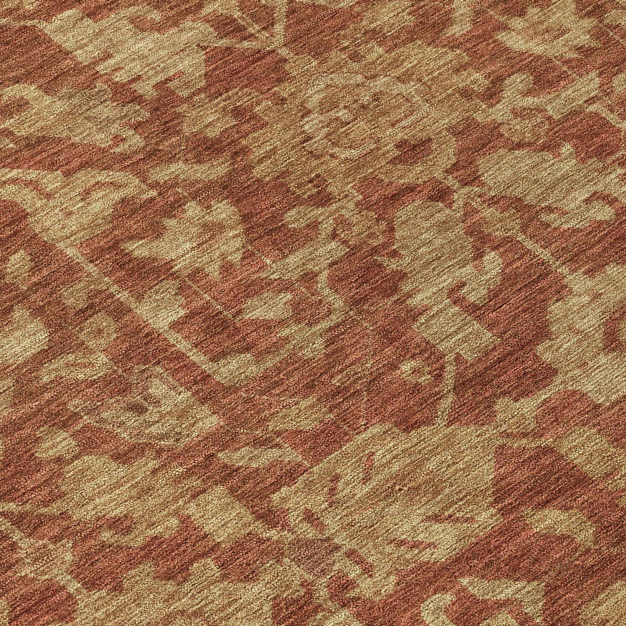 8' Rust And Beige Round Floral Washable Indoor Outdoor Area Rug