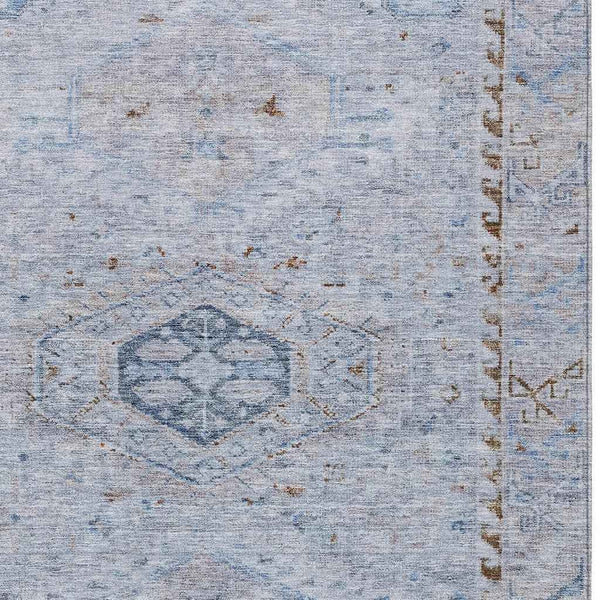 5' X 8' Sky Blue And Brown Medallion Washable Indoor Outdoor Area Rug