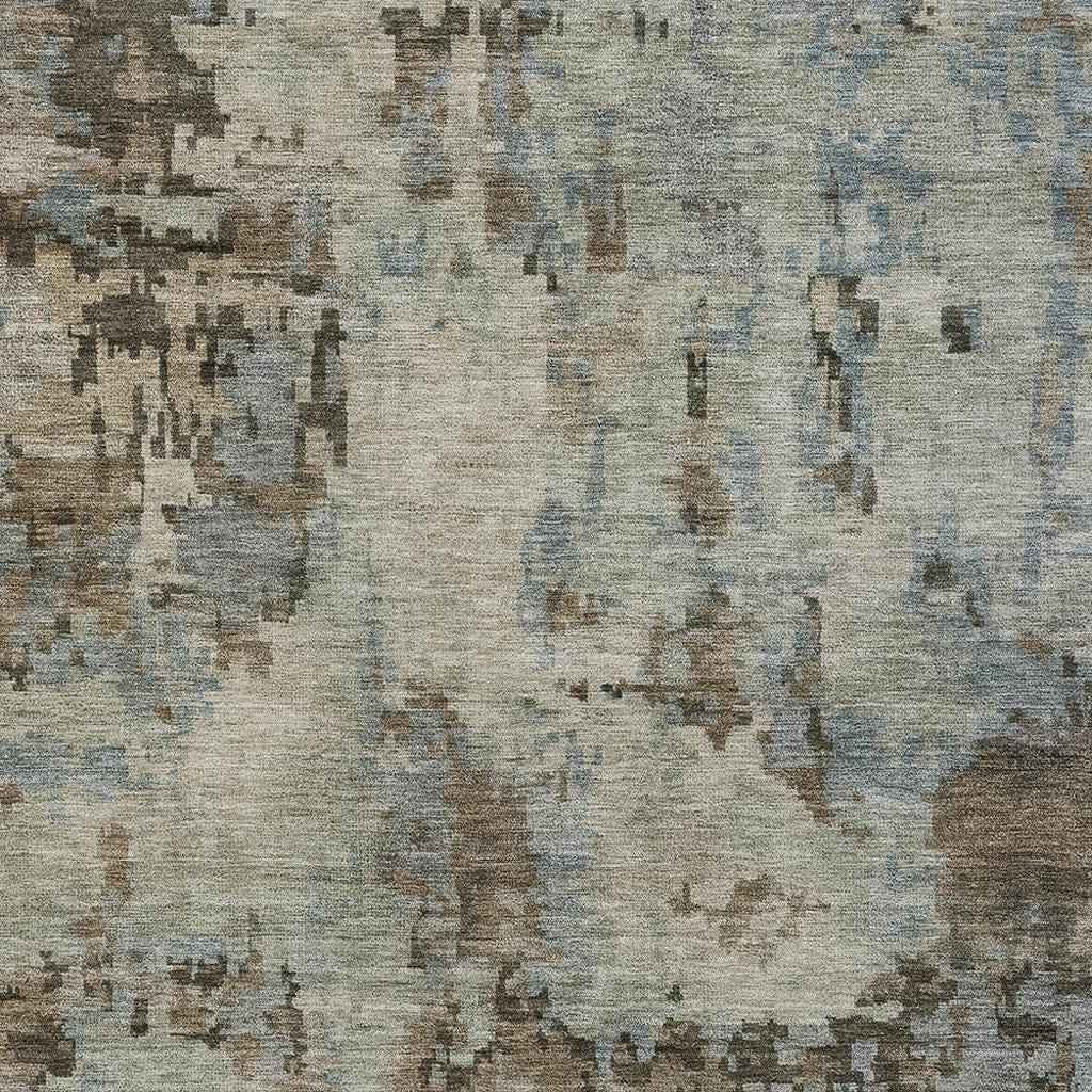 3' X 5' Beige Gray And Chocolate Abstract Washable Indoor Outdoor Area Rug