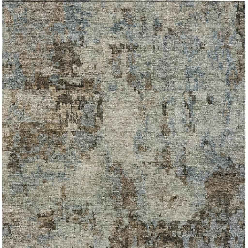 3' X 5' Beige Gray And Chocolate Abstract Washable Indoor Outdoor Area Rug