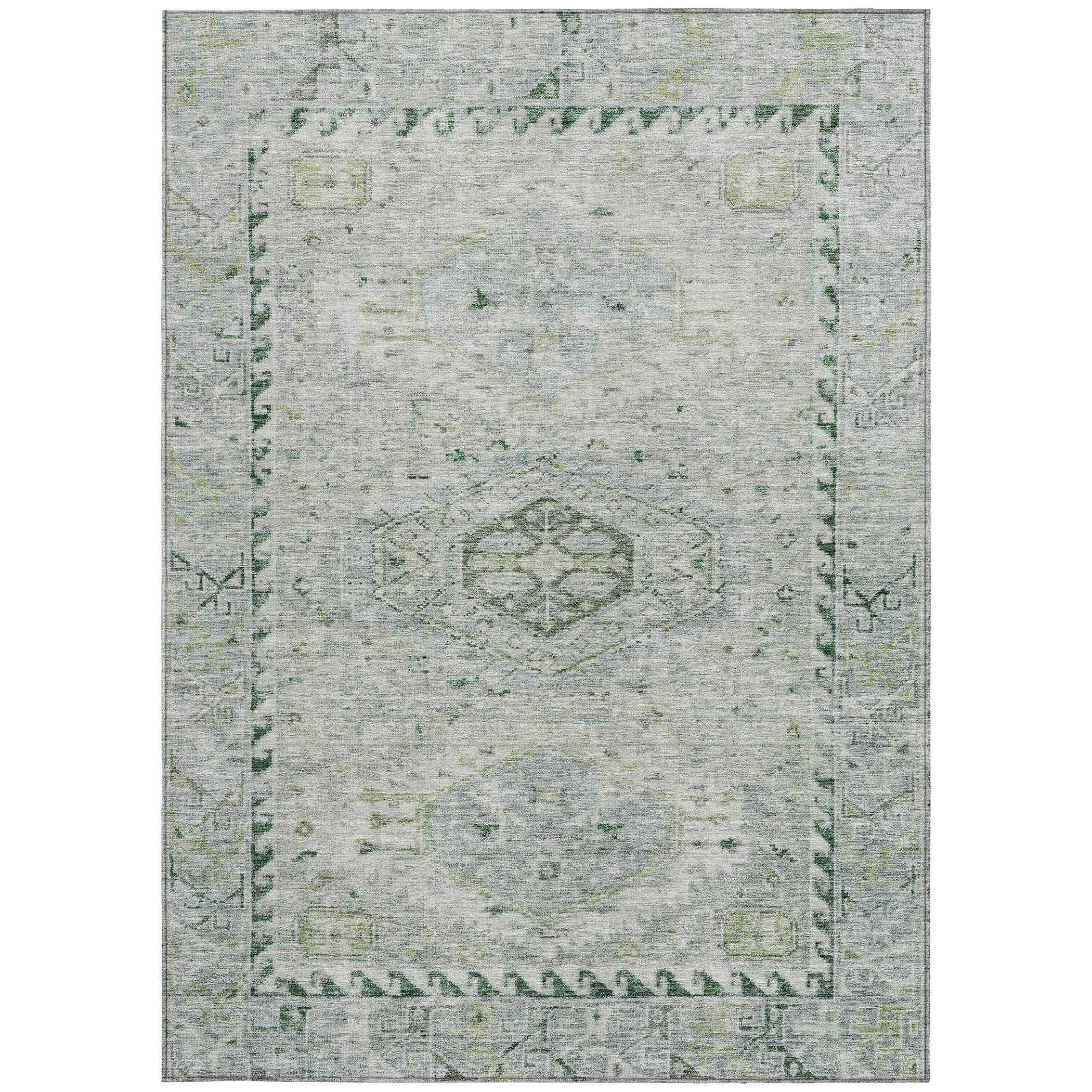 9' X 12' Lime Green And Beige Medallion Washable Indoor Outdoor Area Rug