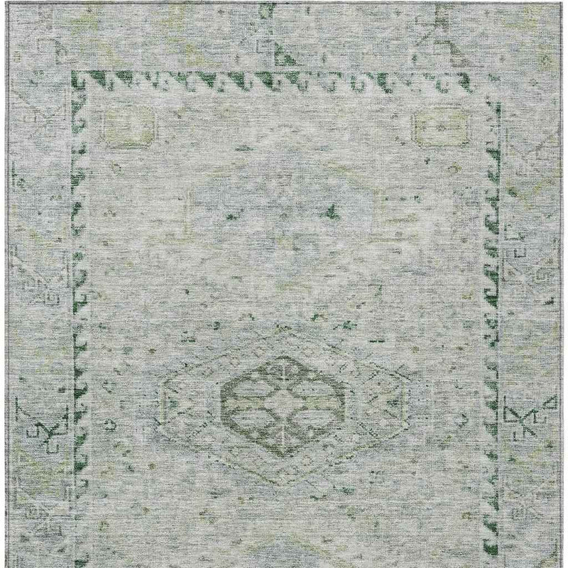 9' X 12' Lime Green And Beige Medallion Washable Indoor Outdoor Area Rug
