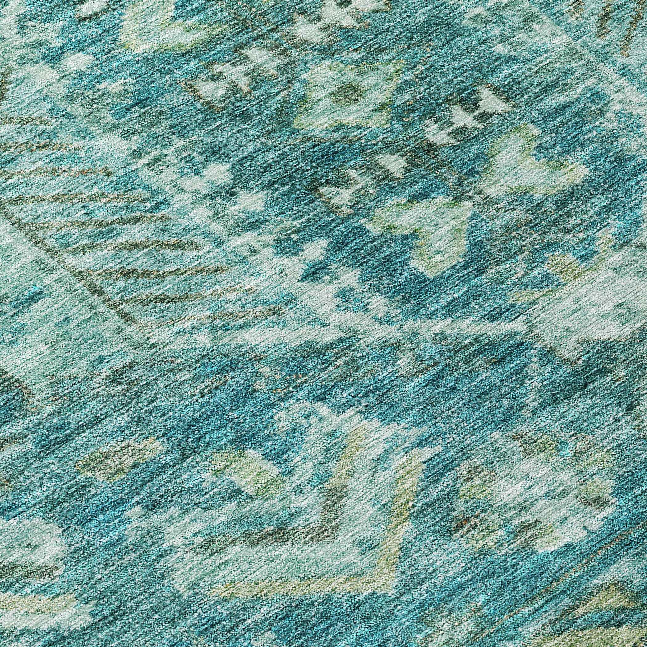 8' Turquoise And Teal Blue Round Medallion Washable Indoor Outdoor Area Rug