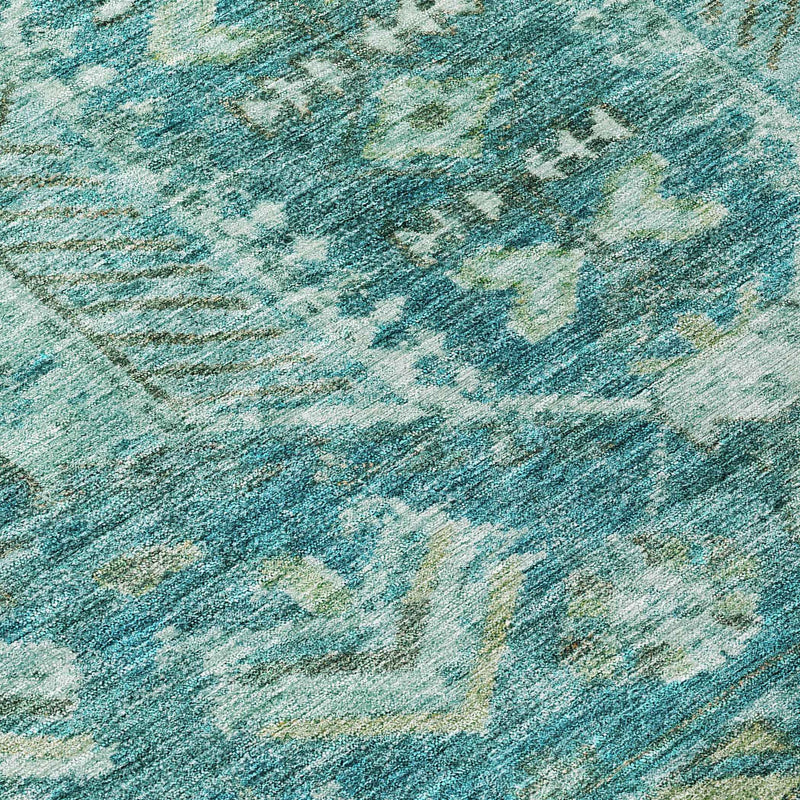 8' Turquoise And Teal Blue Round Medallion Washable Indoor Outdoor Area Rug