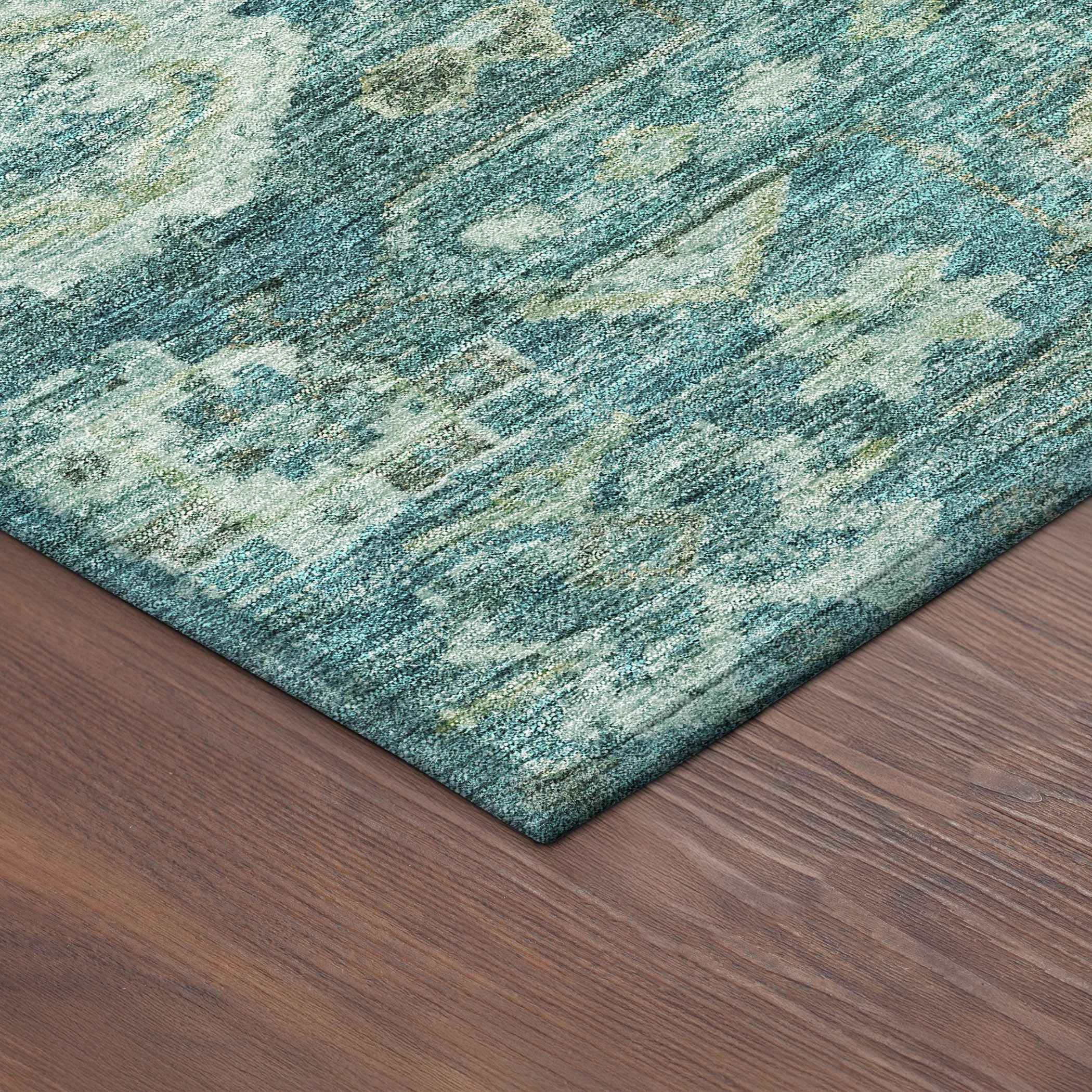 8' Turquoise And Teal Blue Round Medallion Washable Indoor Outdoor Area Rug