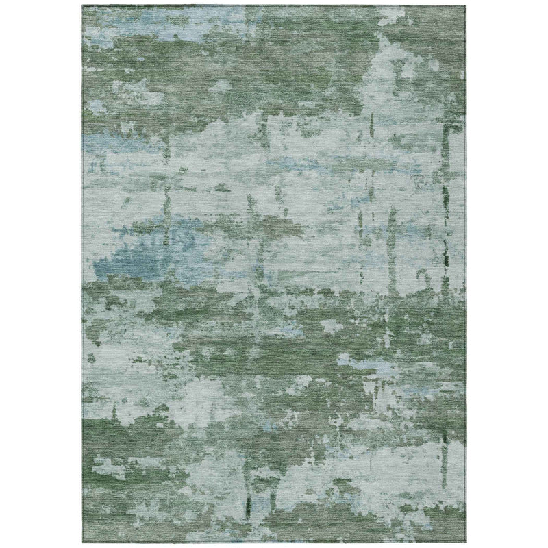 9' X 12' Artichoke Green And Ivory Abstract Washable Indoor Outdoor Area Rug