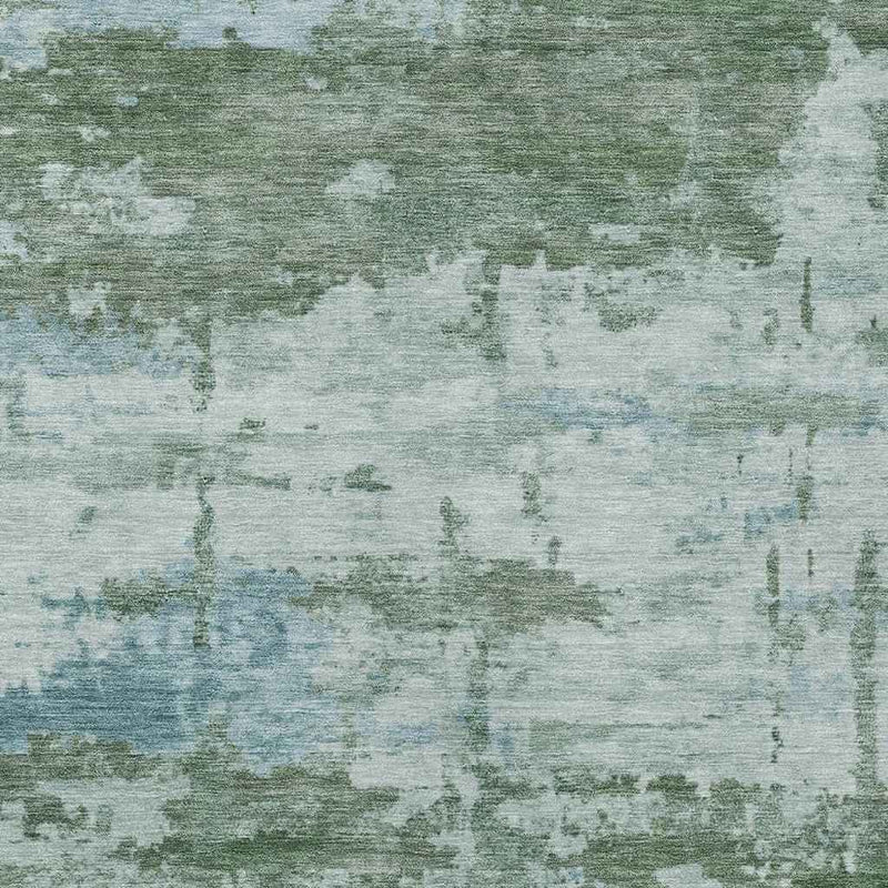 9' X 12' Artichoke Green And Ivory Abstract Washable Indoor Outdoor Area Rug