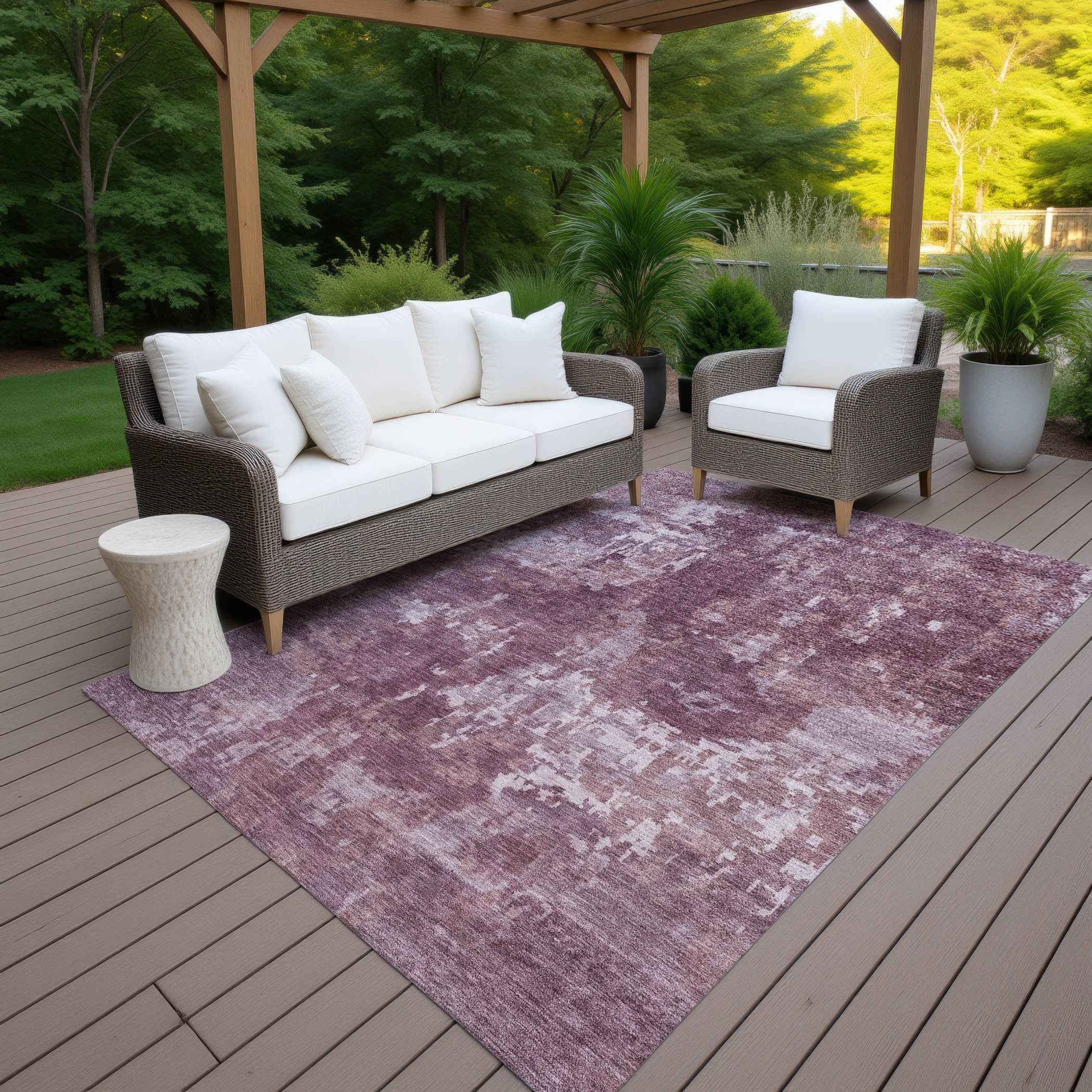 3' X 5' Merlot And Gray Abstract Washable Indoor Outdoor Area Rug