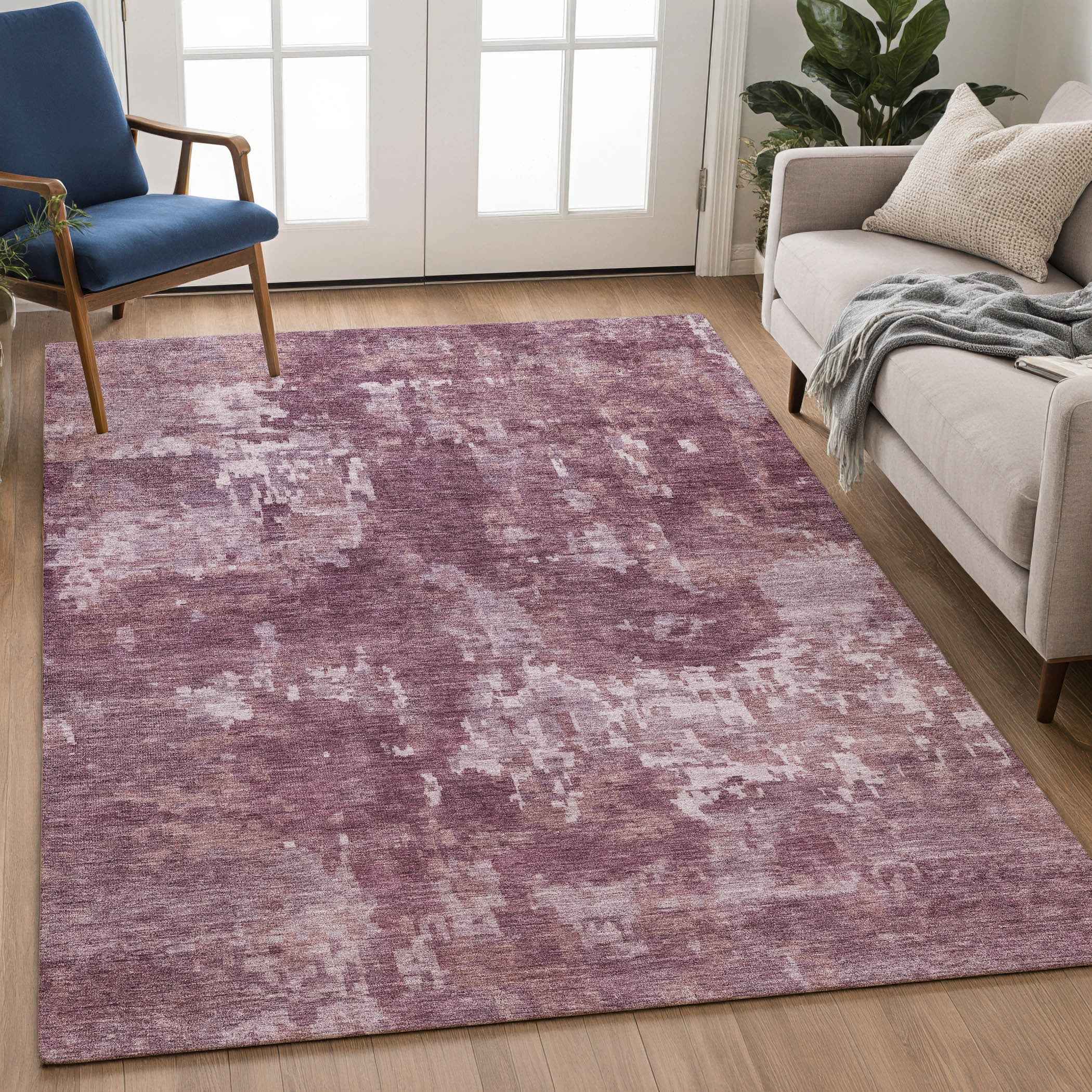 3' X 5' Merlot And Gray Abstract Washable Indoor Outdoor Area Rug