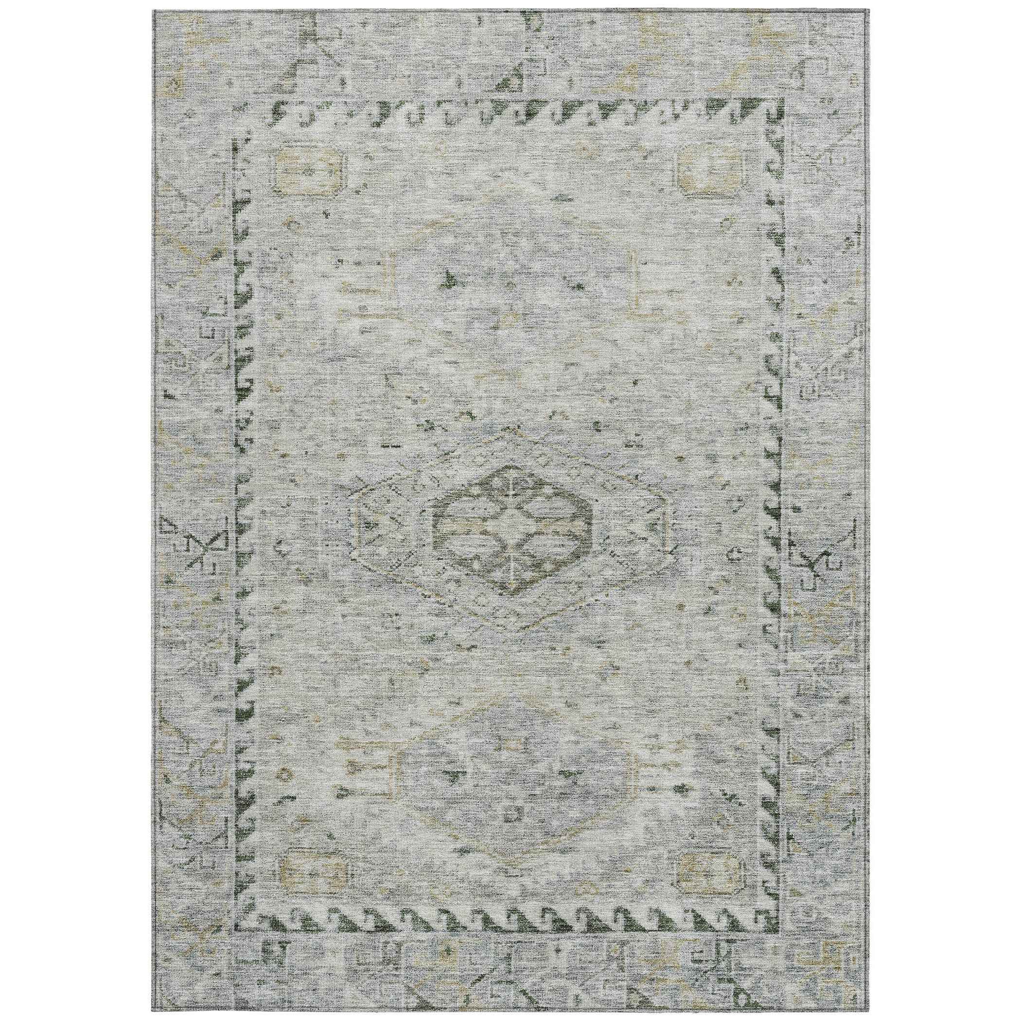 10' X 14' Taupe And Beige Medallion Washable Indoor Outdoor Area Rug