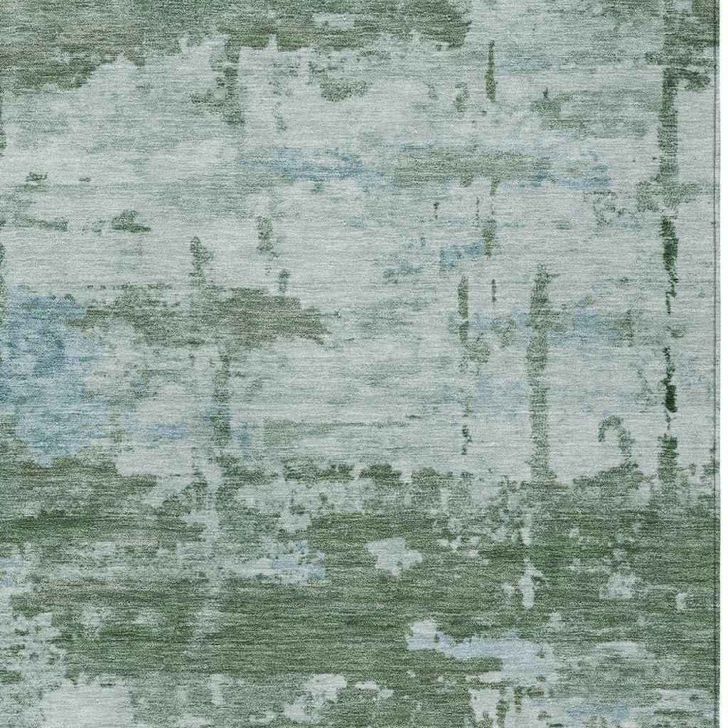 3' X 5' Artichoke Green And Ivory Abstract Washable Indoor Outdoor Area Rug