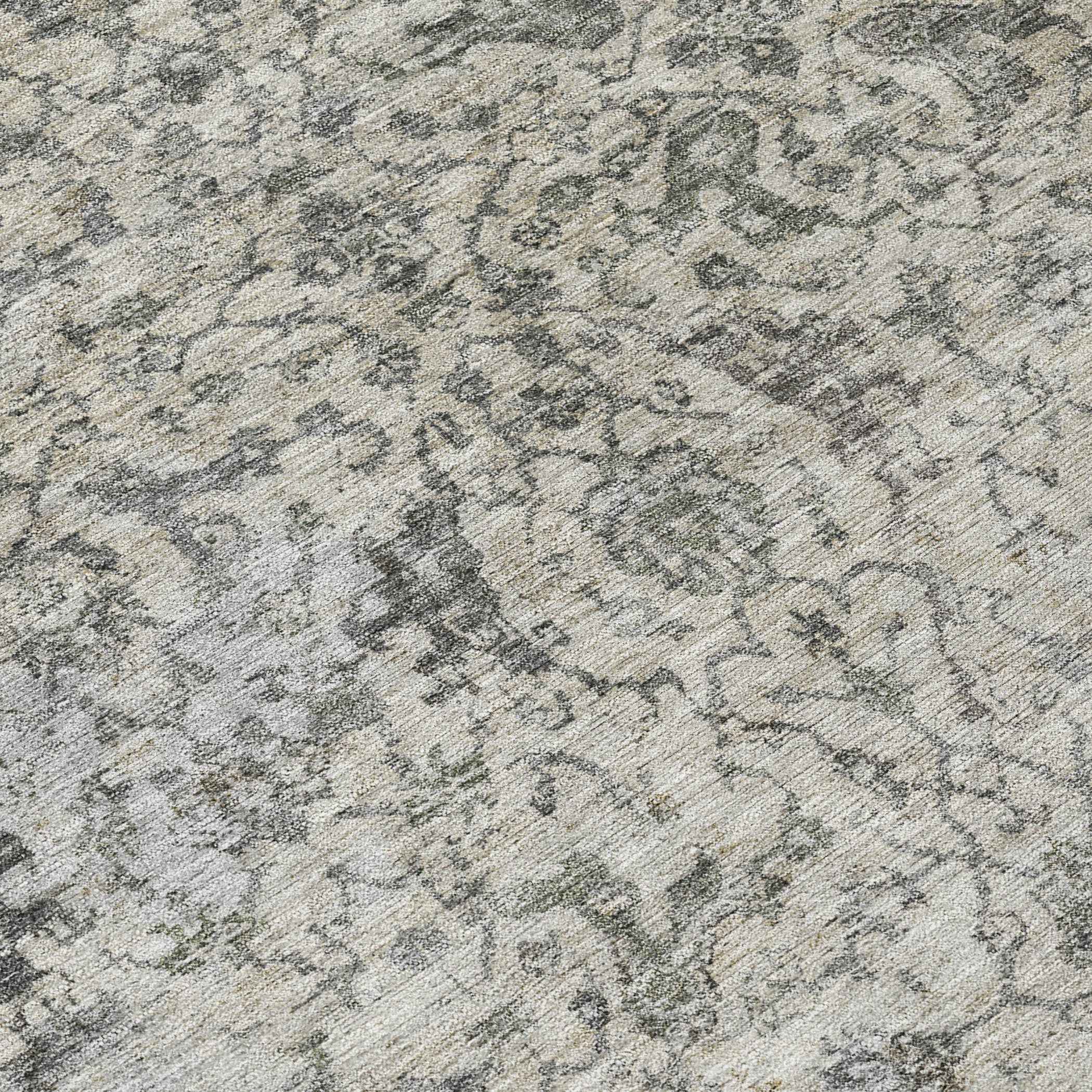 10' X 14' Beige And Gray Damask Washable Indoor Outdoor Area Rug