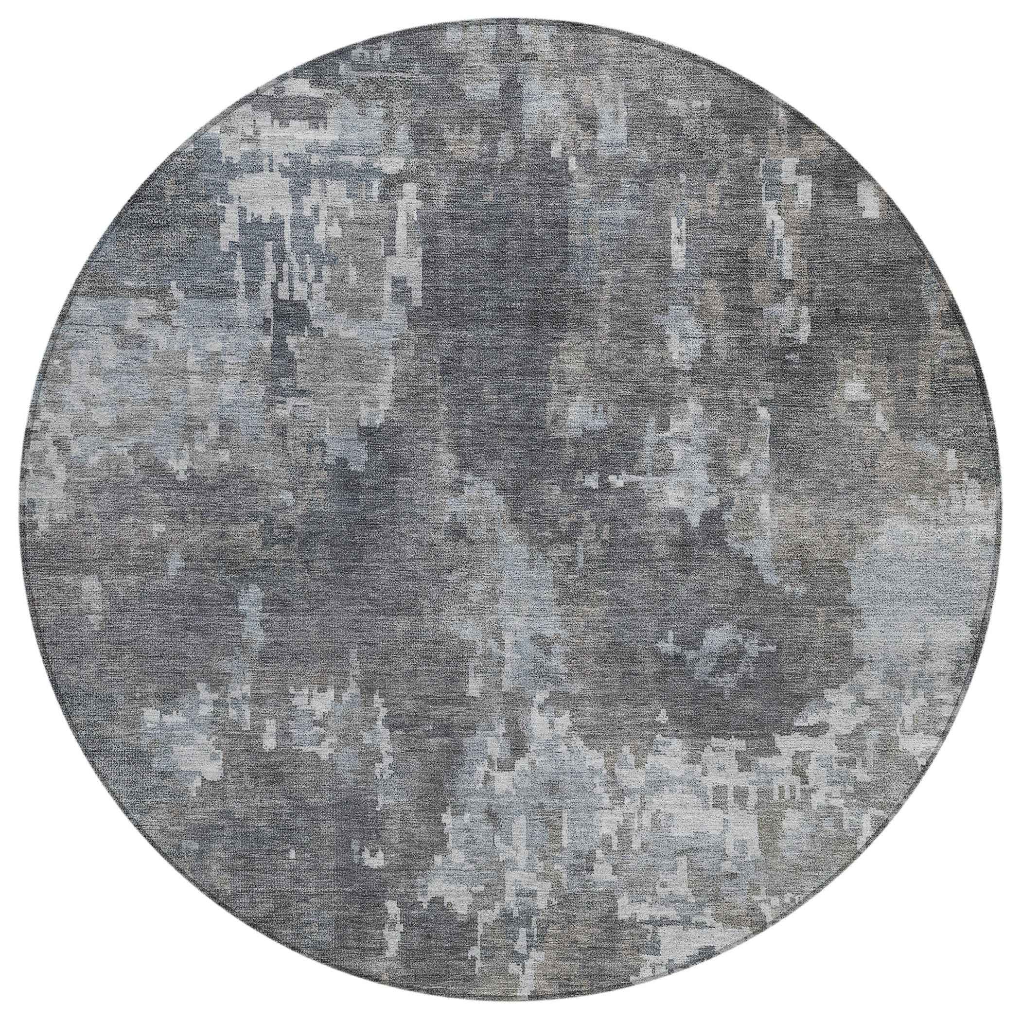 8' Taupe And Beige Round Abstract Washable Indoor Outdoor Area Rug