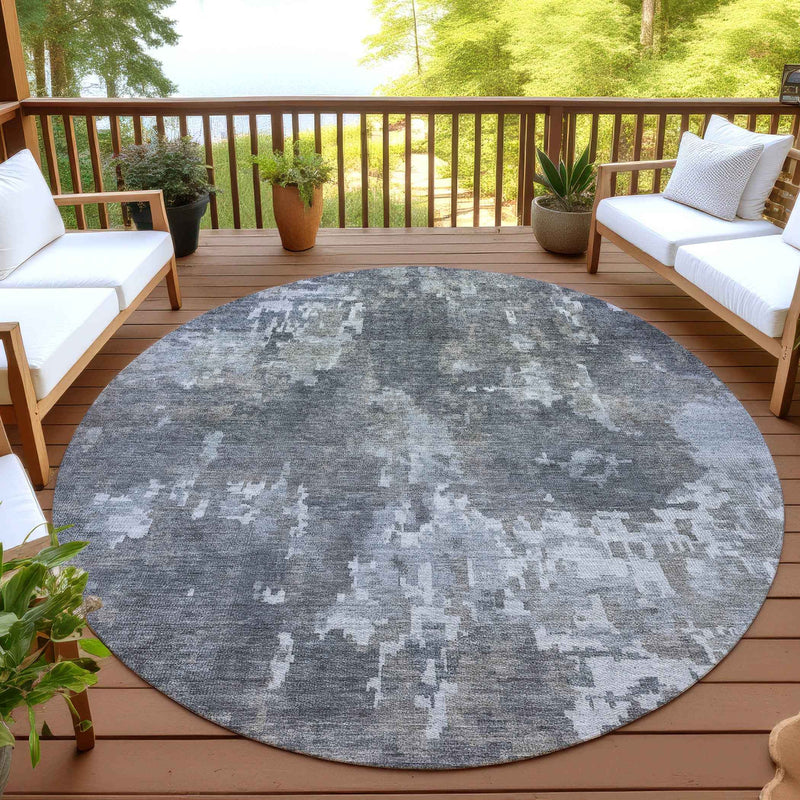 8' Taupe And Beige Round Abstract Washable Indoor Outdoor Area Rug