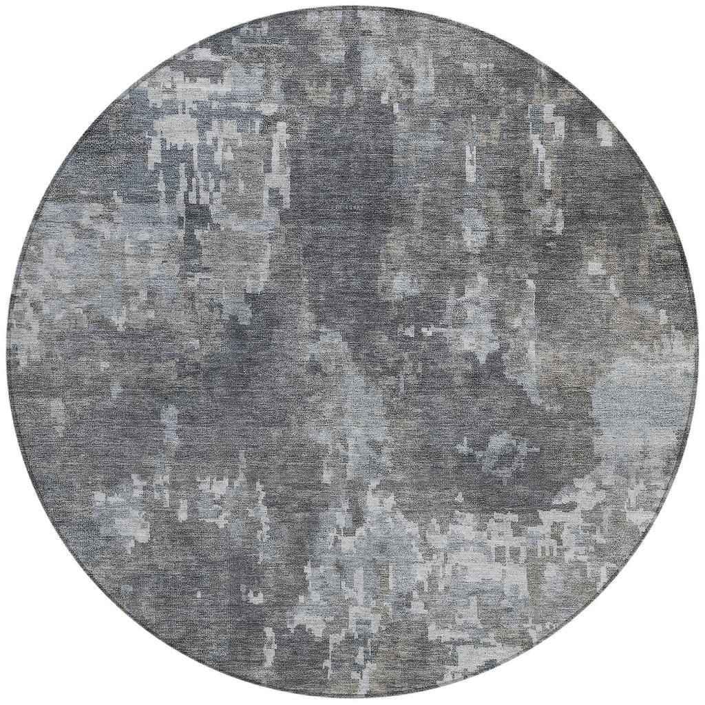 8' Taupe And Beige Round Abstract Washable Indoor Outdoor Area Rug