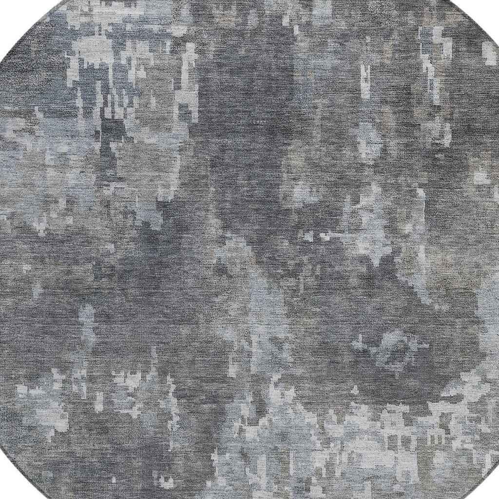 8' Taupe And Beige Round Abstract Washable Indoor Outdoor Area Rug