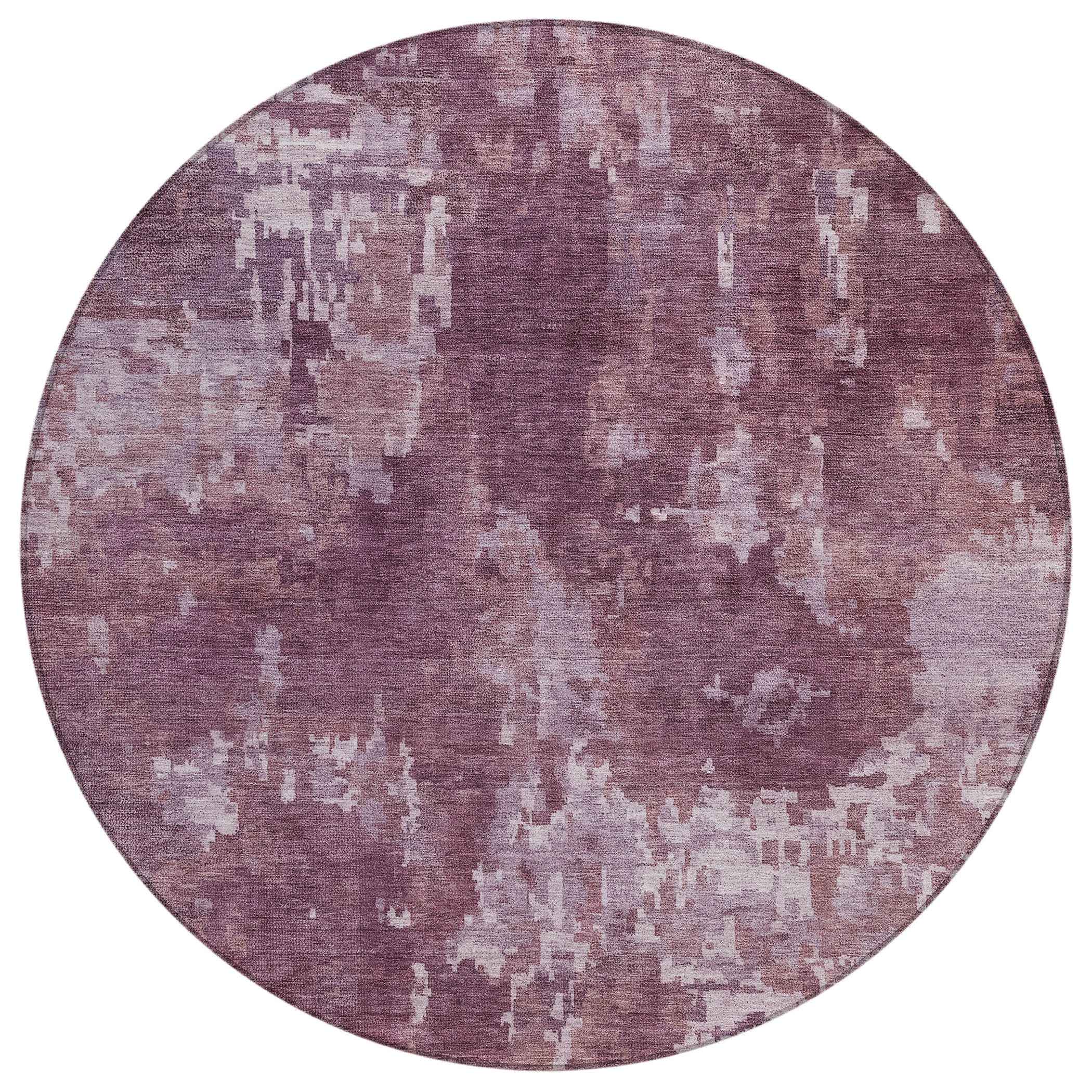 8' Merlot And Gray Round Abstract Washable Indoor Outdoor Area Rug