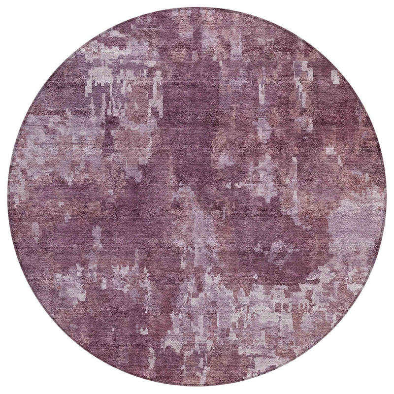8' Merlot And Gray Round Abstract Washable Indoor Outdoor Area Rug