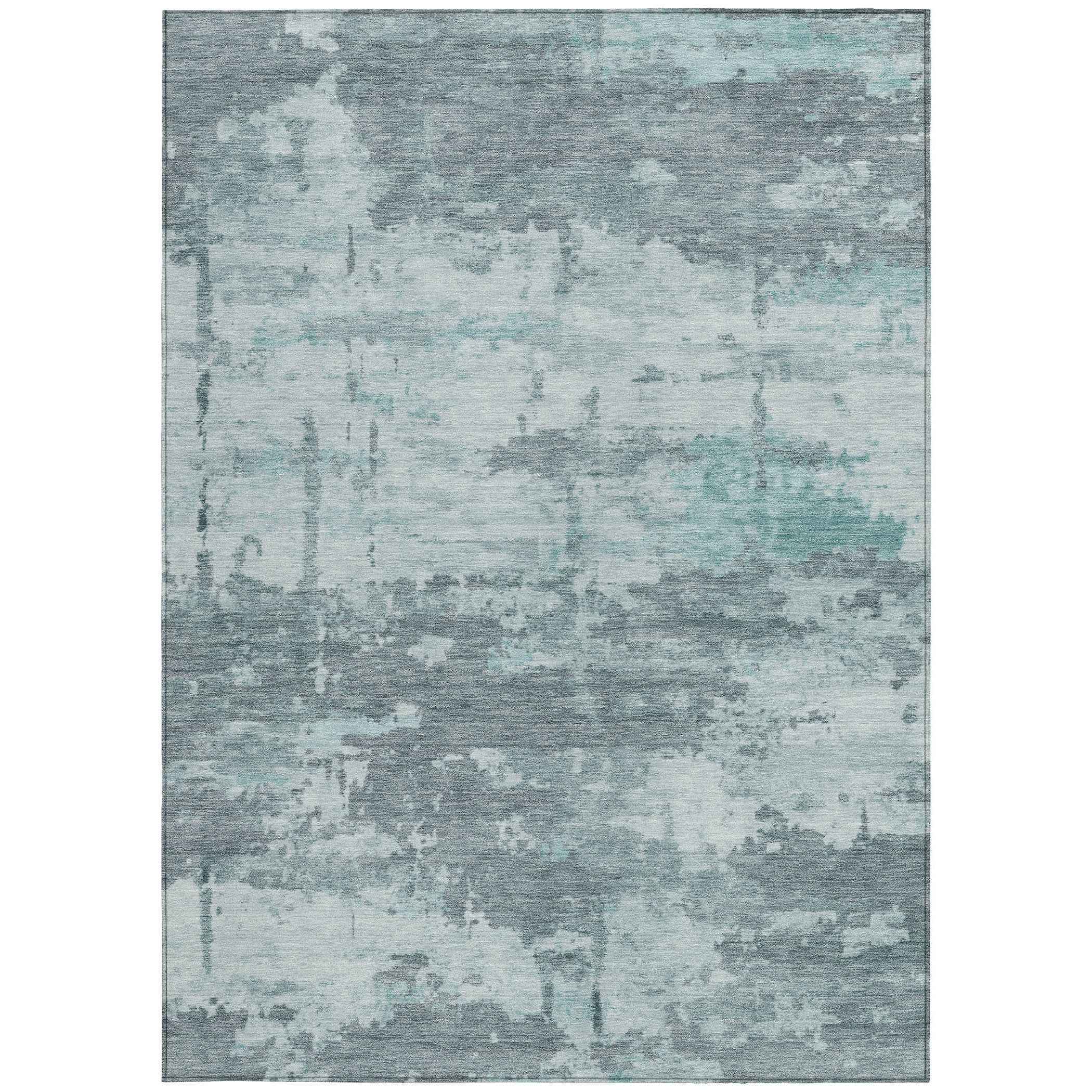 3' X 5' Aqua And Ivory Abstract Washable Indoor Outdoor Area Rug