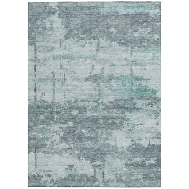 3' X 5' Aqua And Ivory Abstract Washable Indoor Outdoor Area Rug