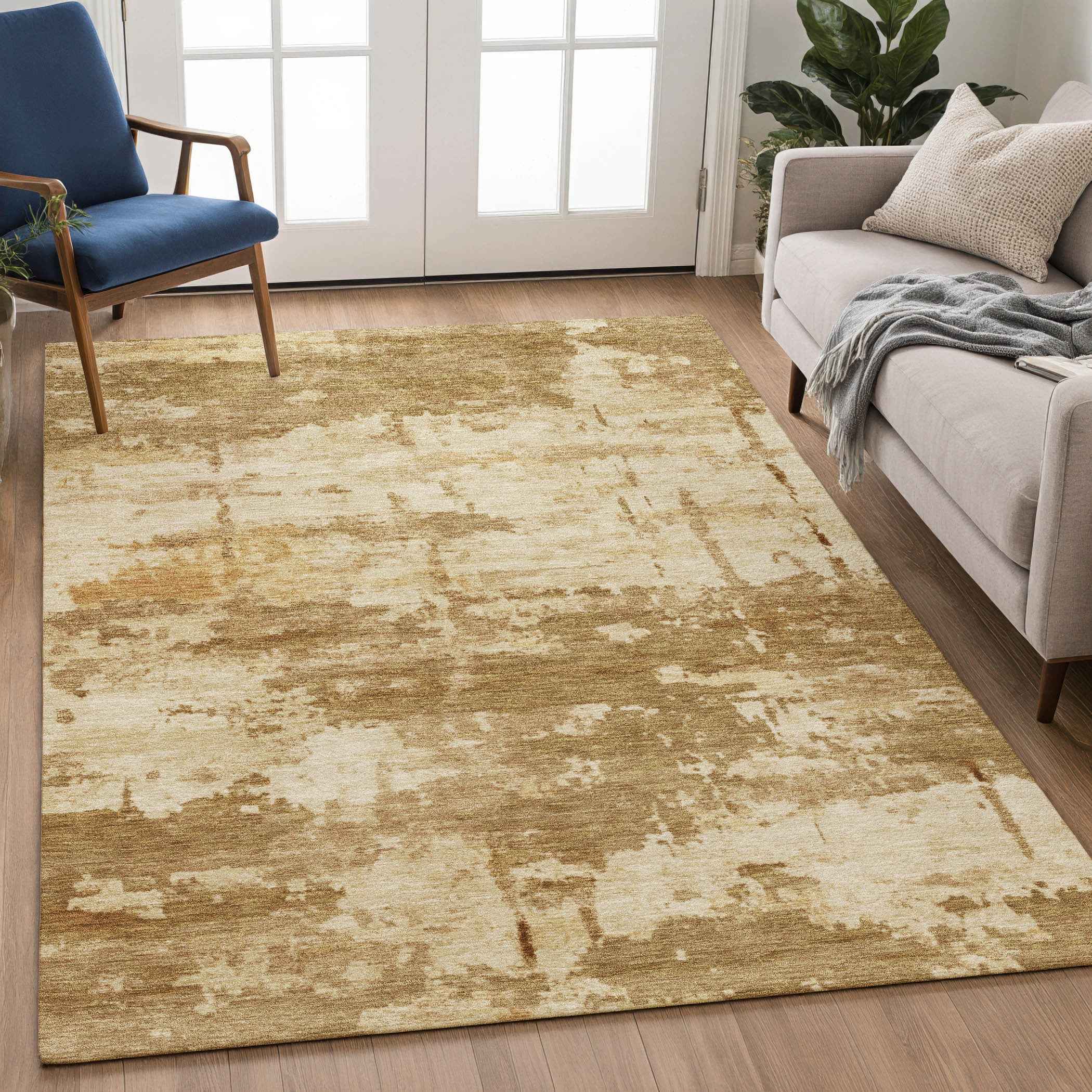 8' X 10' Brown And Beige Abstract Washable Indoor Outdoor Area Rug