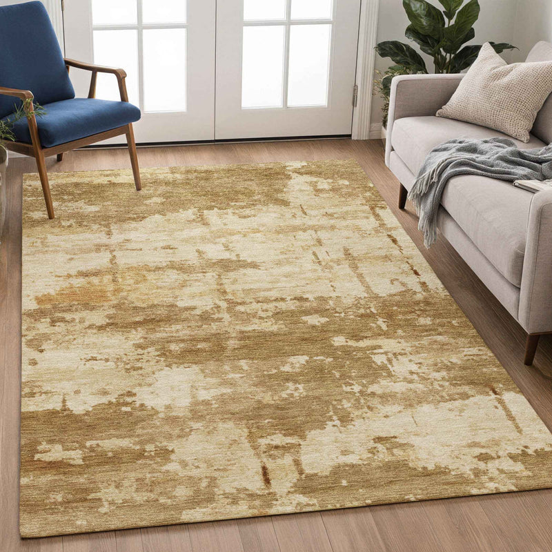8' X 10' Brown And Beige Abstract Washable Indoor Outdoor Area Rug