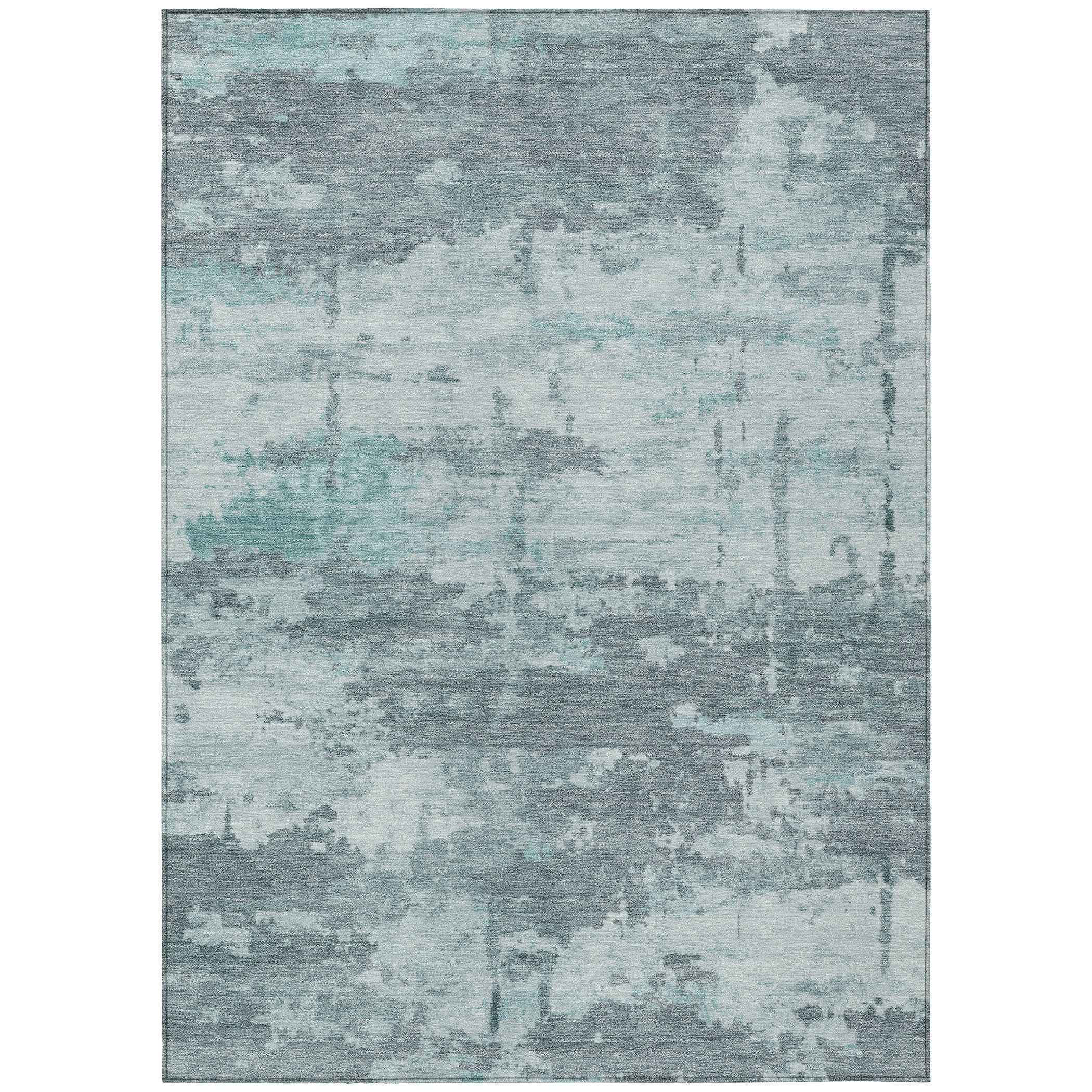 3' X 5' Aqua And Ivory Abstract Washable Indoor Outdoor Area Rug