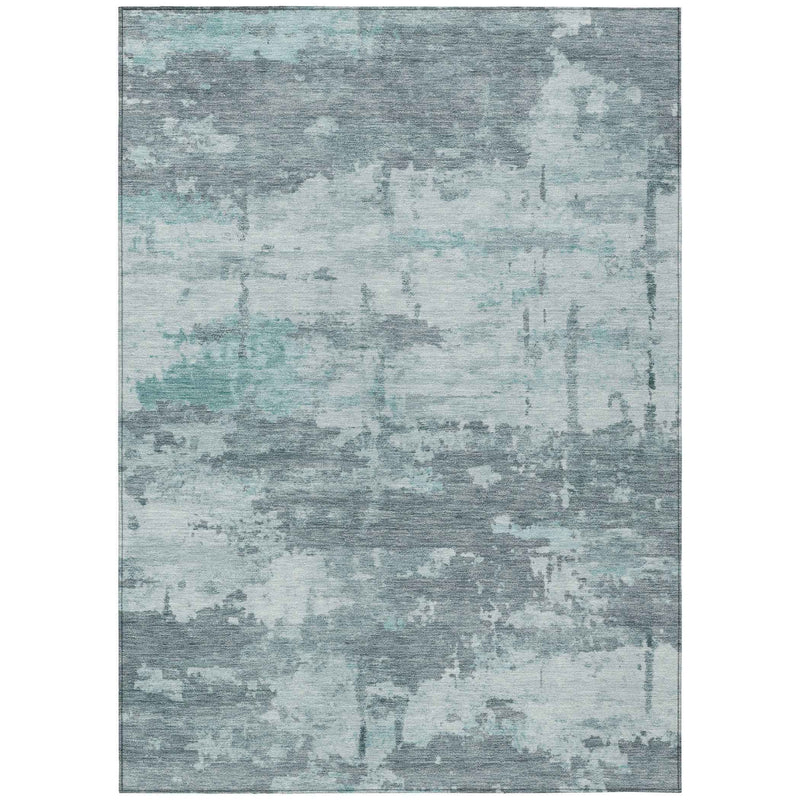 3' X 5' Aqua And Ivory Abstract Washable Indoor Outdoor Area Rug