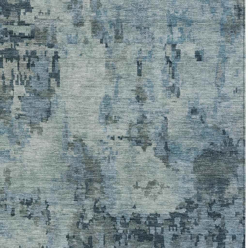 9' X 12' Blue And Gray Abstract Washable Indoor Outdoor Area Rug